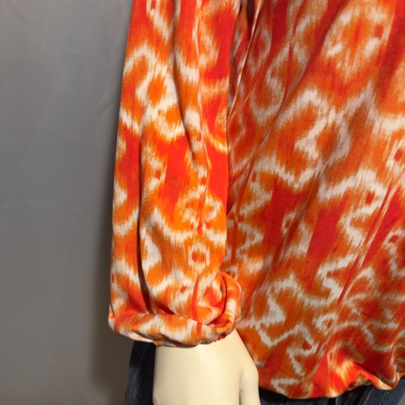 Womens Orange Ikat Peasant Top Michael Kors Boho Hippie Size M - Picture 5 of 6
